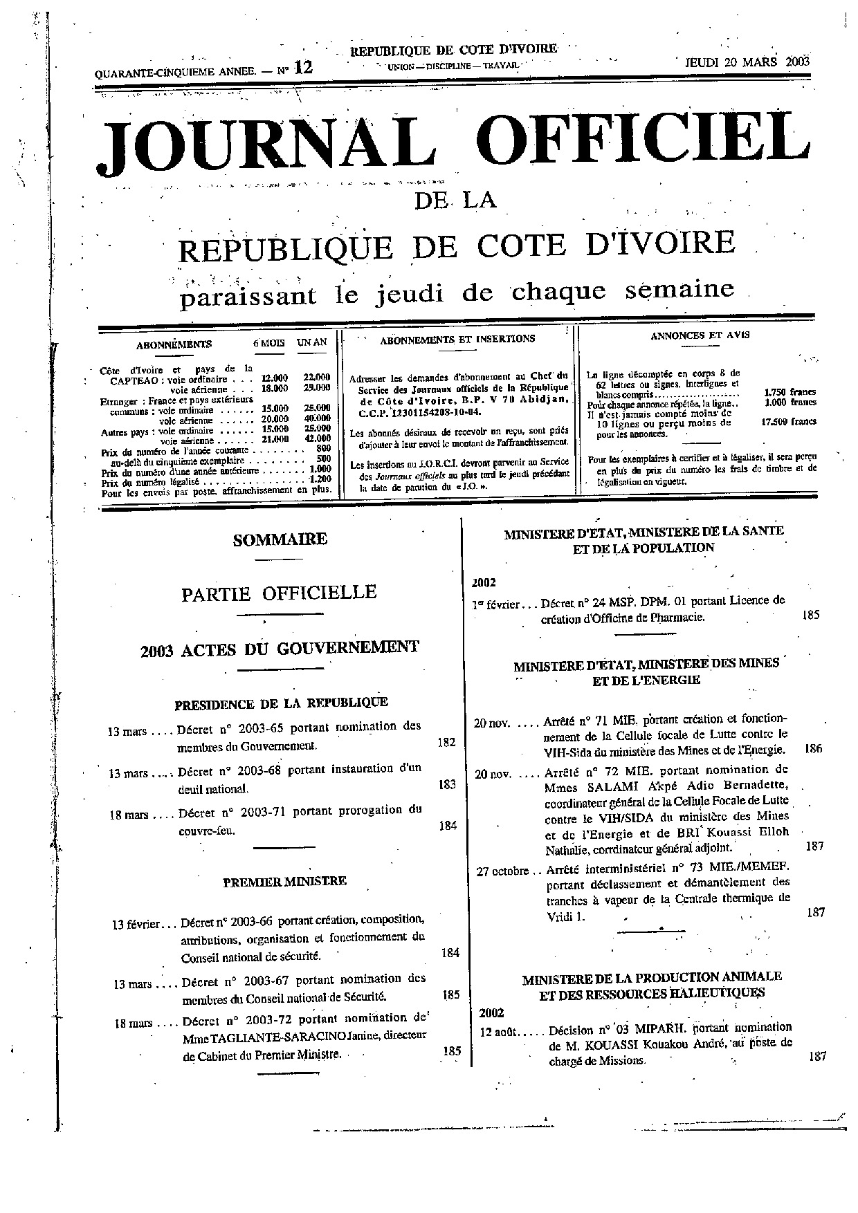 JO 2003-012