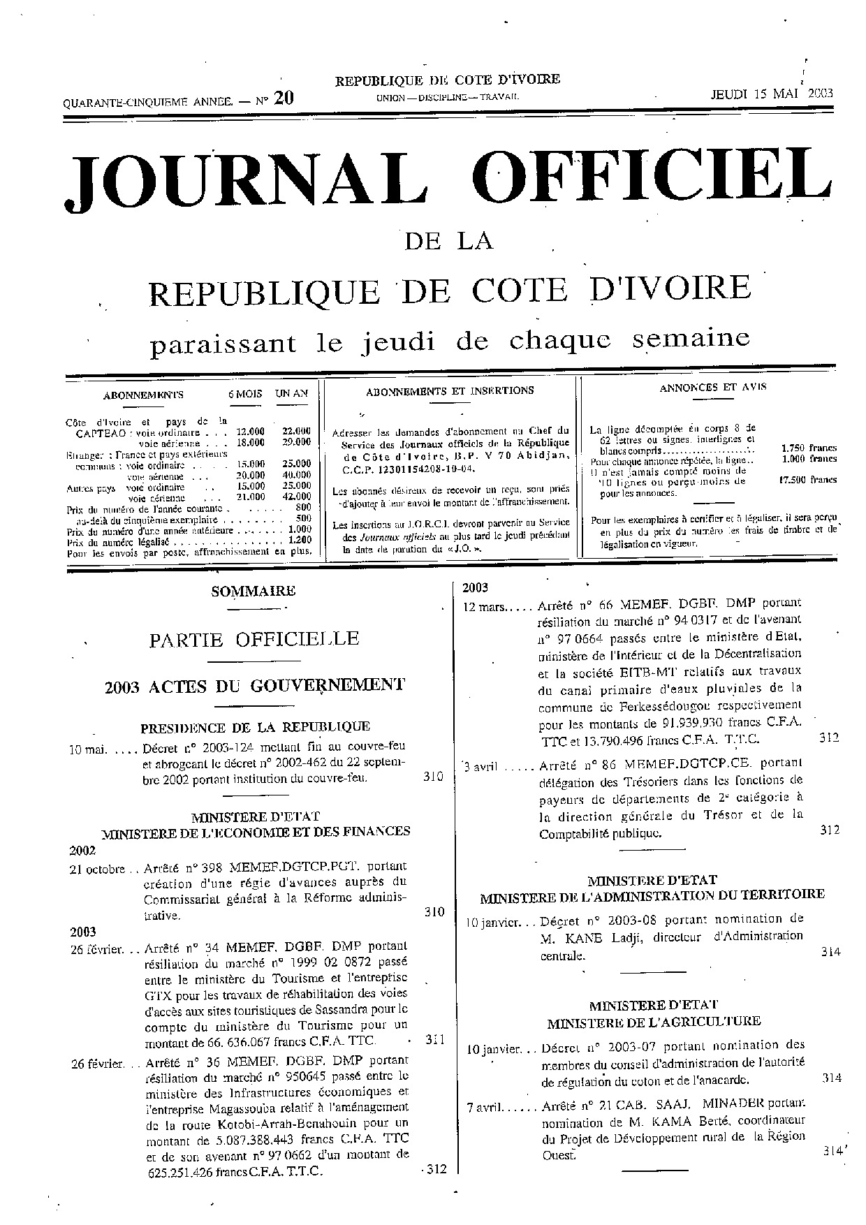 JO 2003-020