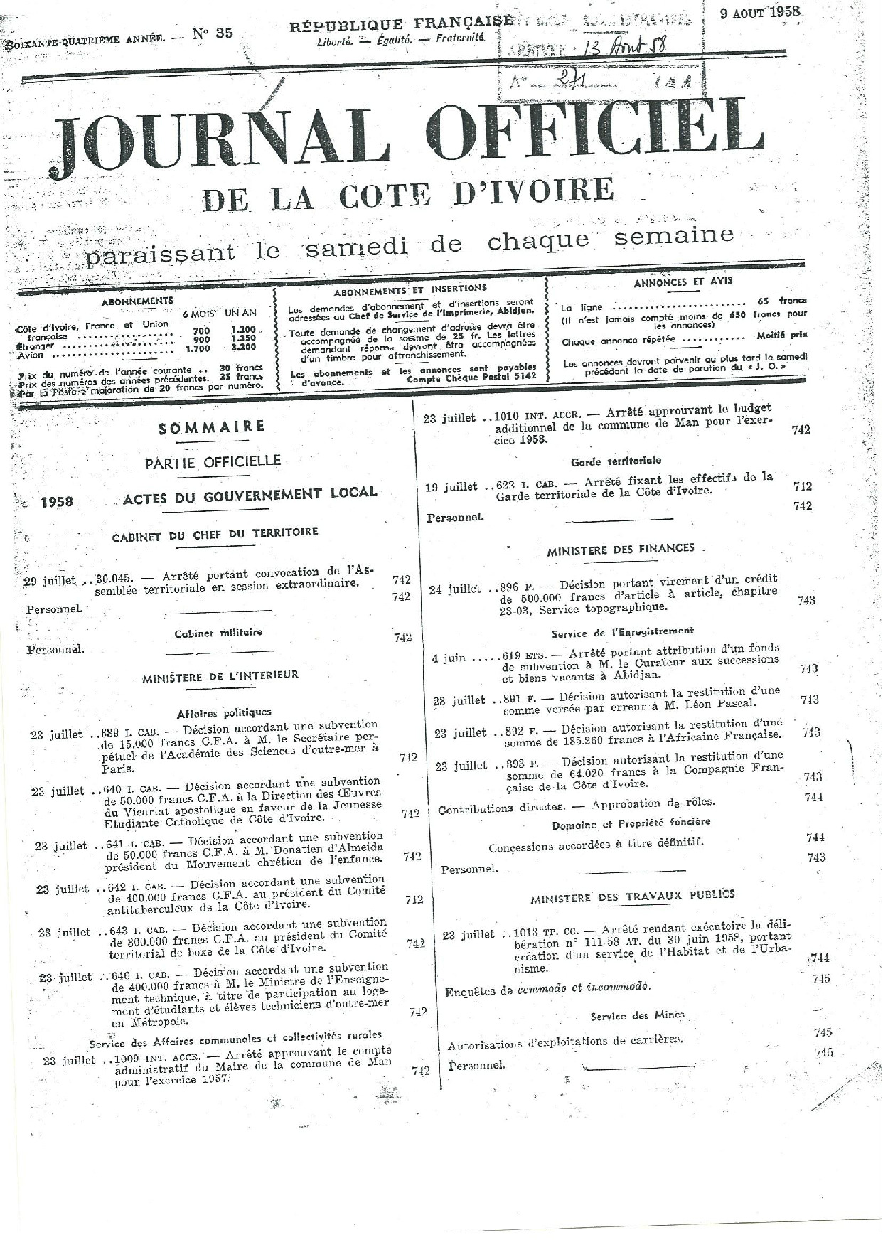 JO 1958-035 FRANCE_CI