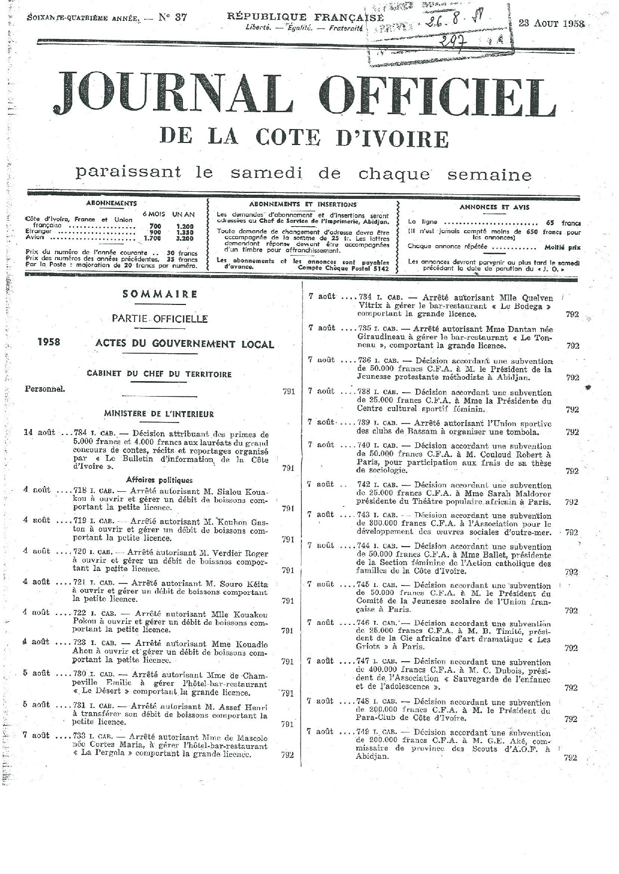 JO 1958-037 FRANCE_CI