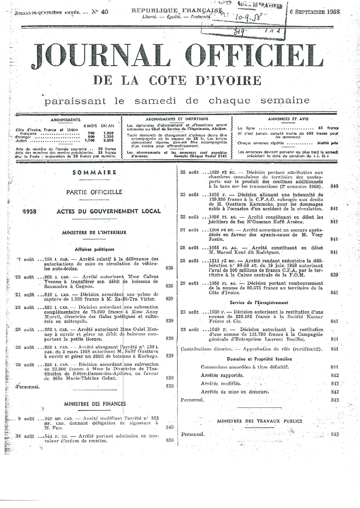 JO 1958-040 FRANCE_CI