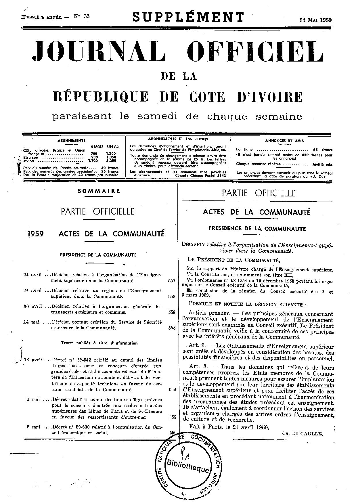 JO 1959-033 SUPLEMENT