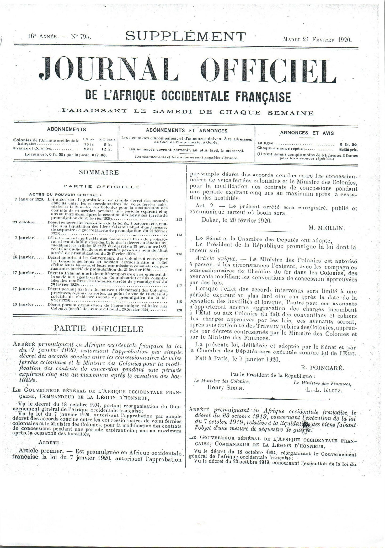 JO A20-795 SUPPLEMENT