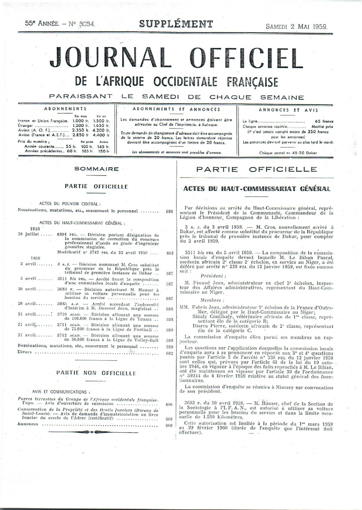 JO A59-034 SUPPLEMENT