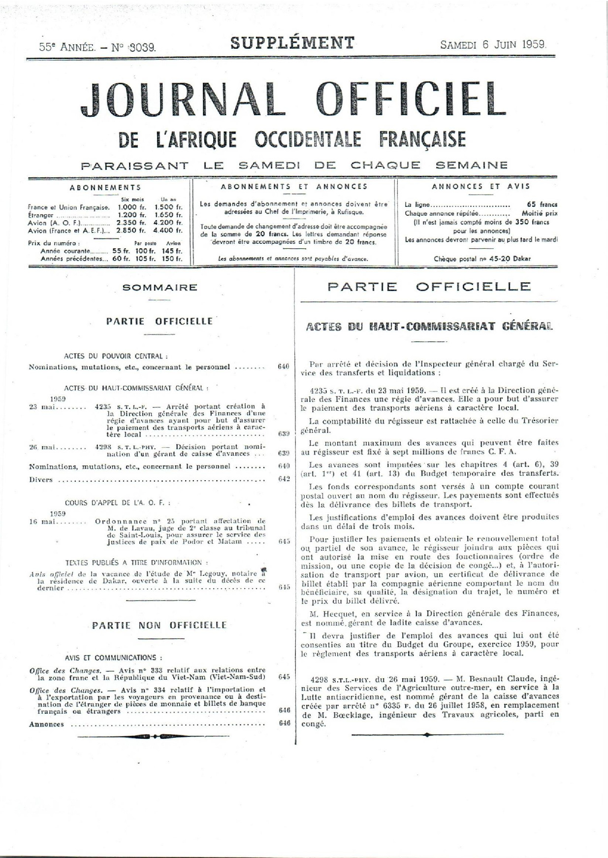 JO A59-3039 SUPPLEMENT