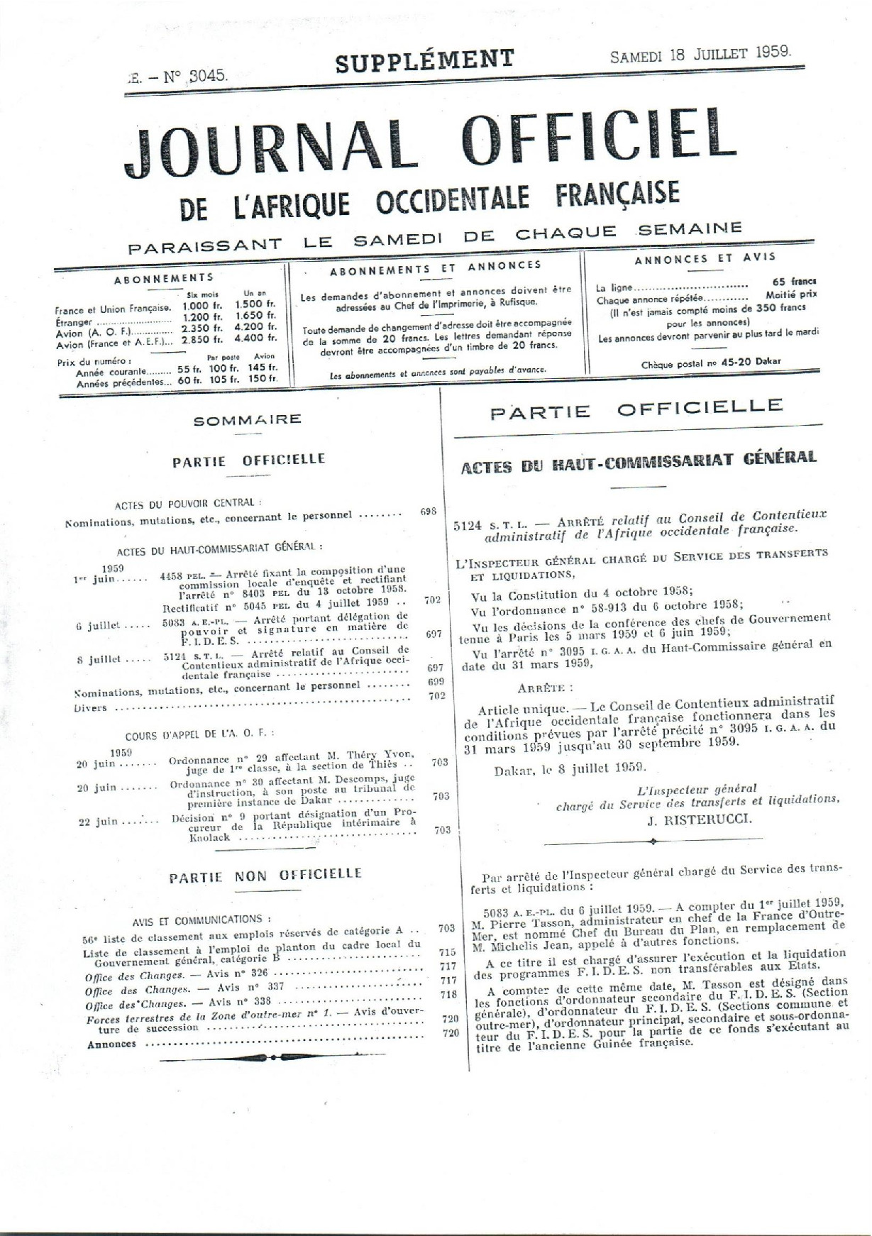 JO A59-3045 SUPPLEMENT